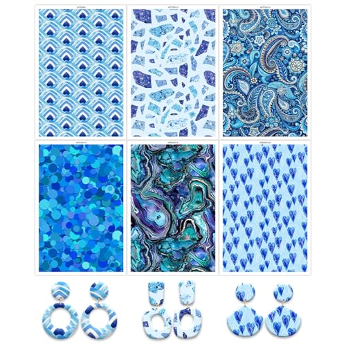 Transferpapier für Polymer-Ton, blaue Punkte, Fragment-Herzen, Paisleymuster, Ton, Transferbögen, wasserlösliche Polymer-Ton-Transferblätter für selbstgemachte Schmuckherstellung, Ohrringe, 14 x 8 cm Transferpapier für Polymer-Ton, blaue Punkte, Fragment-Herzen, Paisleymuster, Ton, Transferbögen, wasserlösliche Polymer-Ton-Transferblätter für selbstgemachte Schmuckherstellung, Ohrringe, 14 x 8 cm von CYFUN DESIGN