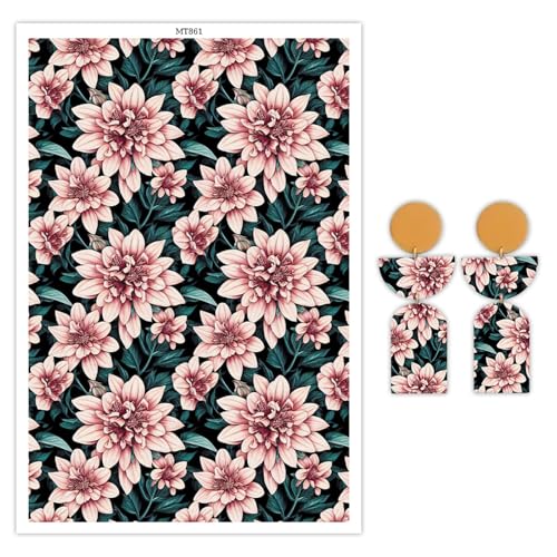 Transferpapier für Polymer-Ton, blühende Blumenmuster, Polymer-Ton, Transferblätter, wasserlösliches Transferpapier, Polymer-Ton für Bastelarbeiten, Kunst, Schmuck, Ohrringe, 14 x 8 cm, 10 Stück von CYFUN DESIGN