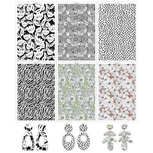 Transferpapier für Polymer-Ton, schwarze Blumen, Punkte, Muster, Ton, Transferbögen, wasserlösliche Polymer-Ton-Transferblätter für selbstgemachte Schmuckherstellung, Ohrringe, 14 x 8 cm, 6 Stück Transferpapier für Polymer-Ton, schwarze Blumen, Punkte, Muster, Ton, Transferbögen, wasserlösliche Polymer-Ton-Transferblätter für selbstgemachte Schmuckherstellung, Ohrringe, 14 x 8 cm, 6 Stück von CYFUN DESIGN