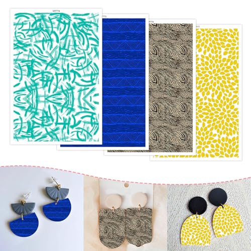 Transferpapier für Polymerton, 4 Designlinien und Kurven, Blattgrafiti, abstraktes Muster, wasserlösliche Ton-Transferblätter zum Basteln von weichen Keramik-Ohrringen, Schmuck und Modelliermassen, 20 von CYFUN DESIGN