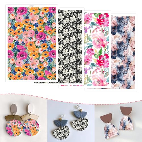 Transferpapier für Polymerton, 4 Designs, Blumenmuster, wasserlösliche Ton, Transferblätter zum Basteln, weiche Keramik-Ohrringe, Schmuck und Polymer-Ton-Formen, handgefertigte Geschenke, 14 x 8 cm Transferpapier für Polymerton, 4 Designs, Blumenmuster, wasserlösliche Ton, Transferblätter zum Basteln, weiche Keramik-Ohrringe, Schmuck und Polymer-Ton-Formen, handgefertigte Geschenke, 14 x 8 cm von CYFUN DESIGN