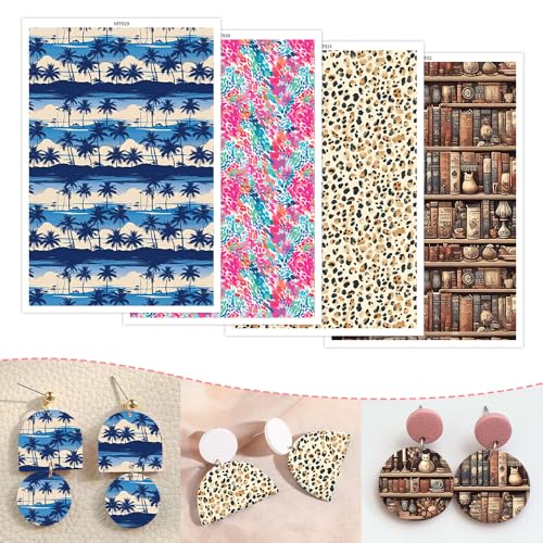 Transferpapier für Polymerton, 4 Designs, Kokosnussbaum, abstrakte Kunst, Leopard, Vintage-Bücherregal, wasserlösliche Polymer-Ton, Transferblätter für selbstgemachte Schmuckherstellung, Ohrringe, 14 Transferpapier für Polymerton, 4 Designs, Kokosnussbaum, abstrakte Kunst, Leopard, Vintage-Bücherregal, wasserlösliche Polymer-Ton, Transferblätter für selbstgemachte Schmuckherstellung, Ohrringe, 14 von CYFUN DESIGN
