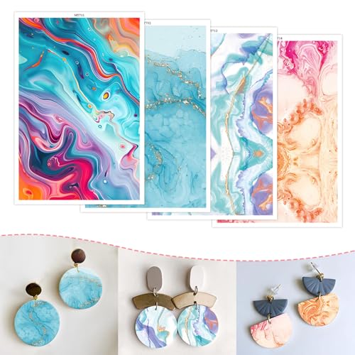 Transferpapier für Polymerton, 4 Designs, Marmormuster, doppelseitig, Wasser-Einweg-Ton-Transferblätter für DIY-Schmuckherstellung, Bastelbedarf, lebendige Druckqualität, 14 x 8 cm, 20 Blatt Transferpapier für Polymerton, 4 Designs, Marmormuster, doppelseitig, Wasser-Einweg-Ton-Transferblätter für DIY-Schmuckherstellung, Bastelbedarf, lebendige Druckqualität, 14 x 8 cm, 20 Blatt von CYFUN DESIGN