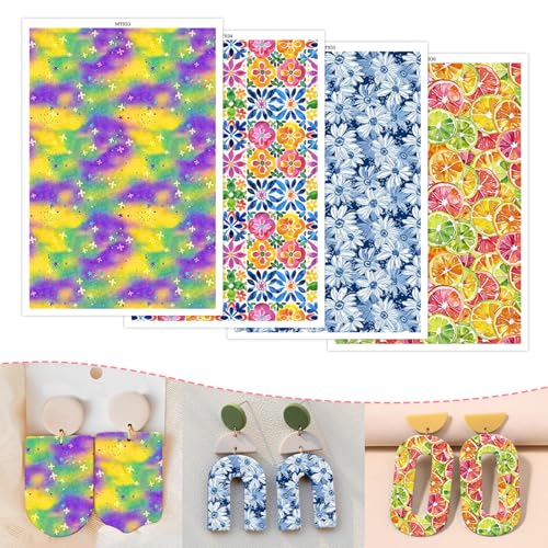 Transferpapier für Polymerton, 4 Designs, Sterne, Blumen, Gänseblümchen, Obstscheiben, wasserlösliches Polymer-Ton, Transferblätter für selbstgemachte Schmuckherstellung, Ohrringe, 14 x 8 cm, 20 Stück Transferpapier für Polymerton, 4 Designs, Sterne, Blumen, Gänseblümchen, Obstscheiben, wasserlösliches Polymer-Ton, Transferblätter für selbstgemachte Schmuckherstellung, Ohrringe, 14 x 8 cm, 20 Stück von CYFUN DESIGN