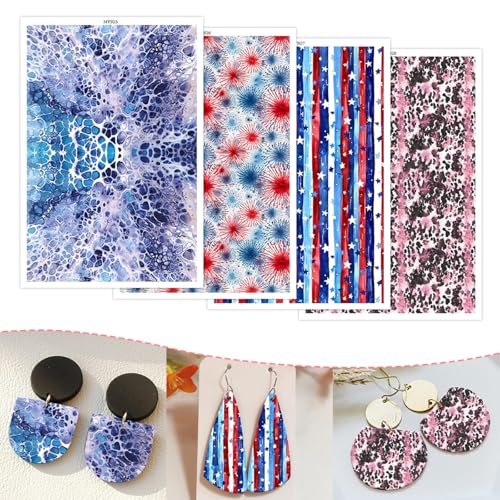 Transferpapier für Polymerton, 4 Designs, Texturen, Flaggen, Leopard, blühendes Muster, wasserlösliche Polymer-Ton, Transferblätter für DIY-Schmuck, Ohrringe, Aufkleber, 14 x 8 cm, 20 Stück von CYFUN DESIGN