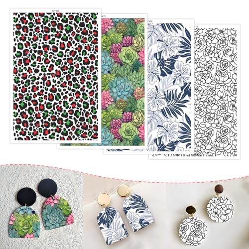 Transferpapier für Polymerton, 4 Designs, Wassertransferblätter für Polymerton, Leopardenmuster, florales Polymer-Ton, Transferpapier für DIY-Kunst, Schmuck, Ohrringe, 14 x 8 cm, 20 Stück Transferpapier für Polymerton, 4 Designs, Wassertransferblätter für Polymerton, Leopardenmuster, florales Polymer-Ton, Transferpapier für DIY-Kunst, Schmuck, Ohrringe, 14 x 8 cm, 20 Stück von CYFUN DESIGN