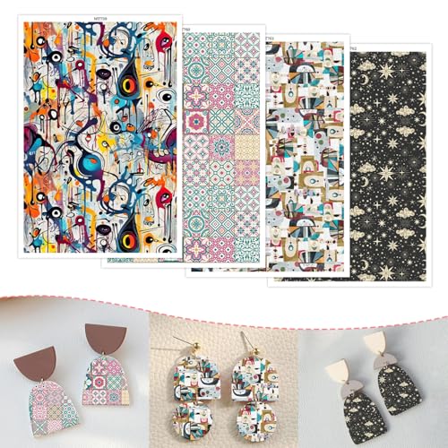 Transferpapier für Polymerton, 4 Designs, abstraktes Muster, Stern, Mond, Wolke, wasserlöslicher Ton, Transferblätter zum Basteln von weichen Keramik-Ohrringen, Schmuck und Modelliermassen, 20 Stück von CYFUN DESIGN