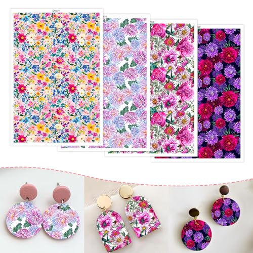 Transferpapier für Polymerton, 4 Designs, buntes Blumenmuster, Ton, Transferbögen, wasserlöslich, Polymer-Ton, Transferblätter für selbstgemachte Schmuckherstellung, Ohrringe, Aufkleber, 14 x 8 cm, 20 Transferpapier für Polymerton, 4 Designs, buntes Blumenmuster, Ton, Transferbögen, wasserlöslich, Polymer-Ton, Transferblätter für selbstgemachte Schmuckherstellung, Ohrringe, Aufkleber, 14 x 8 cm, 20 von CYFUN DESIGN