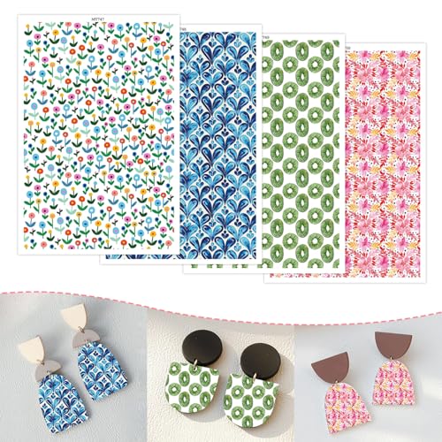 Transferpapier für Polymerton, 4 Designs, doppelseitig, Wasser-Einweg-Ton, Transferblätter für DIY-Schmuckherstellung, Bastelbedarf, lebendige Druckqualität, 14 x 8 cm, 20 Blatt Transferpapier für Polymerton, 4 Designs, doppelseitig, Wasser-Einweg-Ton, Transferblätter für DIY-Schmuckherstellung, Bastelbedarf, lebendige Druckqualität, 14 x 8 cm, 20 Blatt von CYFUN DESIGN
