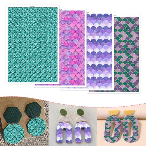 Transferpapier für Polymerton, 4 Designs, elegante Skalenmuster, Ton, Transferbögen, wasserlösliche Polymer-Ton, Transferblätter für DIY-Schmuckherstellung, Ohrringe, 14 x 8 cm, 20 Stück Transferpapier für Polymerton, 4 Designs, elegante Skalenmuster, Ton, Transferbögen, wasserlösliche Polymer-Ton, Transferblätter für DIY-Schmuckherstellung, Ohrringe, 14 x 8 cm, 20 Stück von CYFUN DESIGN