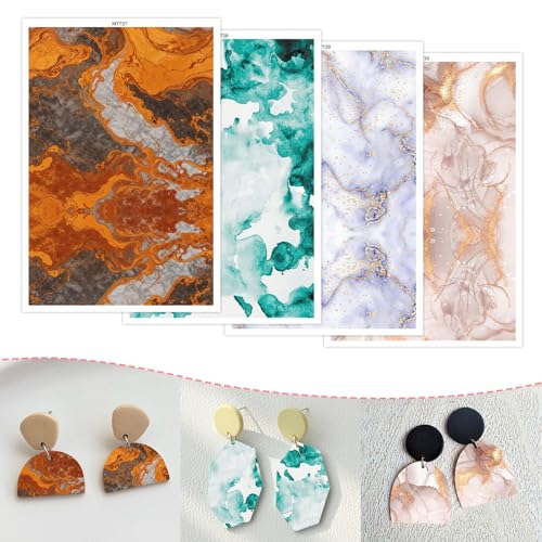 Transferpapier für Polymerton, 4 Designs, flüssiger Marmor, doppelseitig, Wasser-Einweg-Ton, Transferblätter für DIY-Schmuckherstellung, Bastelbedarf, lebendige Druckqualität, 14 x 8 cm, 20 Blatt Transferpapier für Polymerton, 4 Designs, flüssiger Marmor, doppelseitig, Wasser-Einweg-Ton, Transferblätter für DIY-Schmuckherstellung, Bastelbedarf, lebendige Druckqualität, 14 x 8 cm, 20 Blatt von CYFUN DESIGN