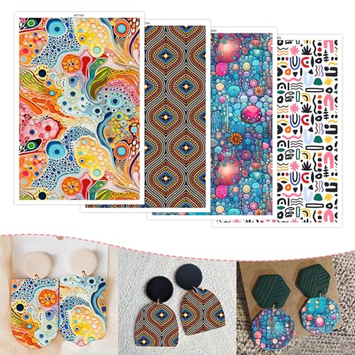 Transferpapier für Polymerton, Blumenbaum, abstraktes Muster, 4 Design-Muster, wasserlösliche Ton-Transferblätter zum Basteln, weiche Keramik-Ohrringe, Schmuck und Polymer-Ton-Formen, 14 x 8 cm, 20 von CYFUN DESIGN