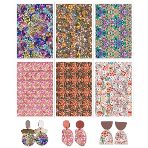 Transferpapier für Polymerton, Retro-Blumen, Blumenmuster, Ton, Transferbögen, wasserlösliche Polymer-Ton, Transferblätter für DIY-Schmuckherstellung, Ohrringe, 14 x 8 cm, 6 Stück Transferpapier für Polymerton, Retro-Blumen, Blumenmuster, Ton, Transferbögen, wasserlösliche Polymer-Ton, Transferblätter für DIY-Schmuckherstellung, Ohrringe, 14 x 8 cm, 6 Stück von CYFUN DESIGN