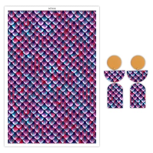 Transferpapier für Polymerton, abstraktes Skalenmuster, Polymer-Ton, Transferblätter, wasserlösliches Transferpapier, Polymer-Ton für DIY-Kunst, Schmuck, Ohrringe, 14 x 8 cm, 10 Stück von CYFUN DESIGN