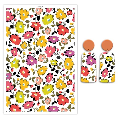 Transferpapier für Polymerton, bunte Blumenmuster, Polymer-Ton, Transferblätter, Blüte, florales wasserlösliches Transferpapier, Polymer-Ton für DIY-Kunst, Schmuck, Ohrringe, 14 x 8 cm, 10 Stück von CYFUN DESIGN