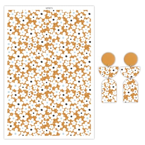 Transferpapier für Polymerton, kleine weiße Blumenmuster, Polymer-Ton, Transferblätter, wasserlösliches Transferpapier, Polymer-Ton für DIY-Kunst, Schmuck, Ohrringe, 14 x 8 cm, 10 Stück von CYFUN DESIGN