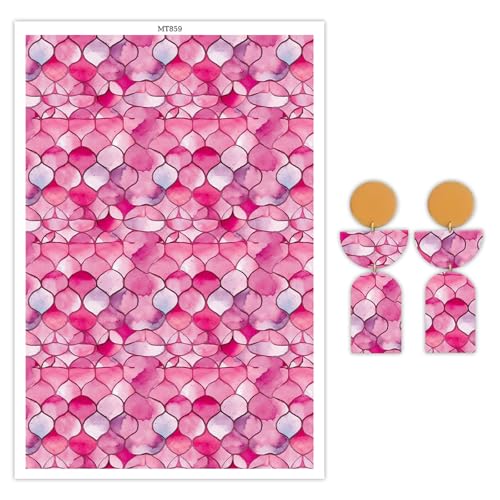 Transferpapier für Polymerton, rosa Skalenmuster, Polymer-Ton, Transferblätter, wasserlösliches Transferpapier, Polymer-Ton für DIY-Kunst, Schmuck, Ohrringe, 14 x 8 cm, 10 Stück von CYFUN DESIGN