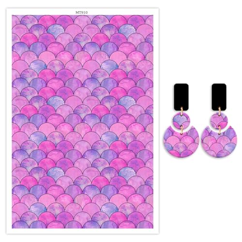 Transferpapier für Polymerton, rosa und violette Schuppen, Polymer-Ton, Transferblätter, wasserlösliches Transferpapier, Polymer-Ton für Bastelarbeiten, Kunst, Schmuck, Ohrringe, 14 x 8 cm, 10 Stück von CYFUN DESIGN