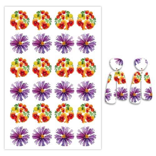 Transferpapier für Polymerton, violette Blütenblätter, Polymer-Ton, Transferblätter, wasserlösliches Transferpapier, Polymer-Ton für DIY-Kunstschmuck, Ohrringe, Einwegaufkleber, 14 x 8 cm, 10 Stück von CYFUN DESIGN