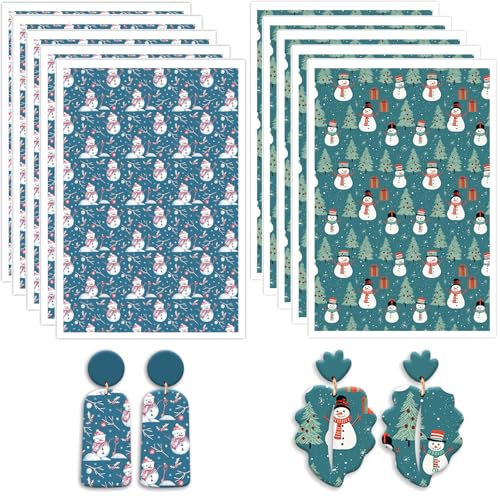 Weihnachtliches Polymer-Ton-Transferpapier, Weihnachtsschneemann, Zweige und Bäume, Geschenke, Muster, 2 Designs, wasserlösliche Transferblätter für Polymer-Ton, Ohrringe, Schmuckherstellung von CYFUN DESIGN