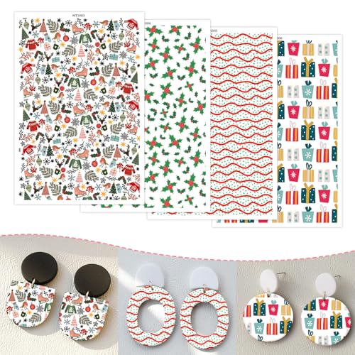 Weihnachts-Transferpapier für Ohrringe und Polymerton, Weihnachts-Elemente, Stechpalmenblatt, wasserlöslich, Transferfolie für Polymerton, DIY, Kunst, Handwerk, Schmuck, Ohrringe, 14 x 8 cm, 20 Blatt Weihnachts-Transferpapier für Ohrringe und Polymerton, Weihnachts-Elemente, Stechpalmenblatt, wasserlöslich, Transferfolie für Polymerton, DIY, Kunst, Handwerk, Schmuck, Ohrringe, 14 x 8 cm, 20 Blatt von CYFUN DESIGN