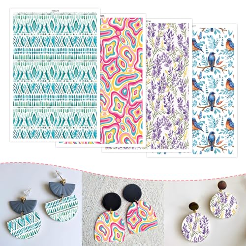 Wunderschönes Transferpapier für Bastelarbeiten, Lavendelvögel, abstraktes Design mit 4 Mustern, Wasser-Polymer-Ton, Transferblätter für Modelliermasse, Schmuck, Ohrringe, 14 x 8 cm, 20 Stück Wunderschönes Transferpapier für Bastelarbeiten, Lavendelvögel, abstraktes Design mit 4 Mustern, Wasser-Polymer-Ton, Transferblätter für Modelliermasse, Schmuck, Ohrringe, 14 x 8 cm, 20 Stück von CYFUN DESIGN