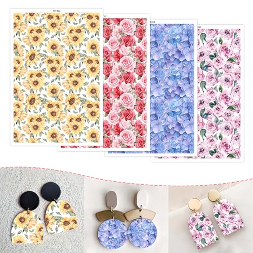 Wunderschönes Transferpapier für Bastelarbeiten, verschiedene Blumen, 4 Muster, Wasser-Polymer-Ton, Transferpapier für Modelliermasse, Schmuck, Ohrringe, 14 x 8 cm, 20 Stück Wunderschönes Transferpapier für Bastelarbeiten, verschiedene Blumen, 4 Muster, Wasser-Polymer-Ton, Transferpapier für Modelliermasse, Schmuck, Ohrringe, 14 x 8 cm, 20 Stück von CYFUN DESIGN