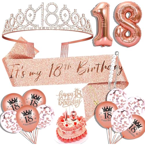 18. Geburtstags Krone Schärpe Mädchen Kristall Queen Tiara Princess Crown 18 Jahre Geburtstag Tortendeko Helium Foil Ballons Roségold Luftballon Zahl 18 Geburtstagsdeko für Mädchen Party Dekorations 18. Geburtstags Krone Schärpe Mädchen Kristall Queen Tiara Princess Crown 18 Jahre Geburtstag Tortendeko Helium Foil Ballons Roségold Luftballon Zahl 18 Geburtstagsdeko für Mädchen Party Dekorations von CYGMRFH