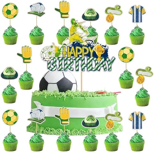 25 Stück Fußball Cake Topper Set,Fussball Deko Torte Kuchendeko Fussball Geburtstag Fußball Party Cupcake Toppers Deko für Geburtstag Party Sport Fussball für Kuchen DIY Deko Kinder von CYGMRFH