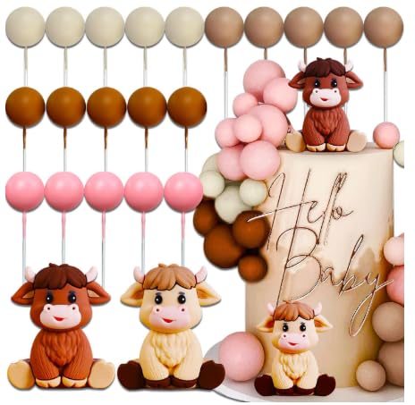 Braune Kuh Cupcake Topper Set,Braune Kühe Tortenfiguren Resin,Hochlandkuh Kuchendekoration Ornament,Tortendeko Kugel,Für Baby Dusche Hochzeit Weihnachten,Geburtstag Party Zubehör (1A) von CYGMRFH