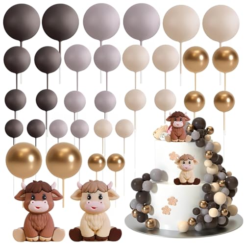 Braune Kuh Cupcake Topper Set,Braune Kühe Tortenfiguren Resin,Hochlandkuh Kuchendekoration Ornament,Tortendeko Kugel,Für Baby Dusche Hochzeit Weihnachten,Geburtstag Party Zubehör (1B) von CYGMRFH