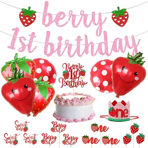Erdbeer-Themen-Geburtstagsdekorationen,Erdbeer Geburtstagsbanner,Erdbeerballons,Tortendeko Erdbeer Geburtstag ,für Kinder Jungen Mädchen Geburtstag Baby Dusche Party Supplies Geschenk (A) von CYGMRFH