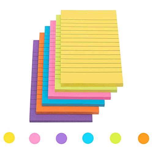 CYH 6 Stück bunte Haftnotizen mit Linien, selbstklebende Haftnotizen, liniert, für Büro, Schule und Zuhause, 10 cm x 15 cm, 300 Blatt CYH 6 Stück bunte Haftnotizen mit Linien, selbstklebende Haftnotizen, liniert, für Büro, Schule und Zuhause, 10 cm x 15 cm, 300 Blatt von CYH