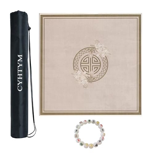 CYHTYM Mahjong-Tischmatte im chinesischen Stil, rutschfeste Tischdecke aus Gummi, mit Aufbewahrungstasche und Armband(Beige,70CM/27.5") von CYHTYM