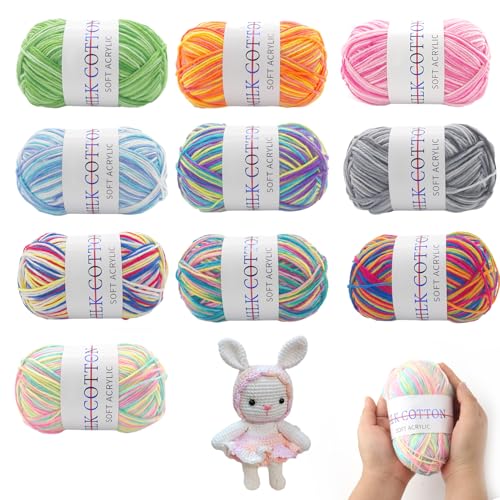 CYIOU 10 x 50g/100m Wolle zum häkeln Bunte Wolle Handstrickgarn Baumwollgarn Farbverlauf Acryl zum Häkelgarn Stricken Weich Dickes Garn für DIY Schal Mütze Stricken Häkeln (10 Farben) von CYIOU
