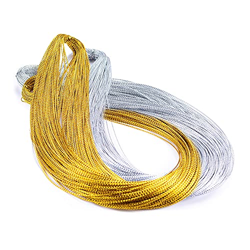 CYIOU 2 Stück Gold und Silberkordel 2mm x 200 Meter Goldkordel zum Basteln Goldkordelschmuck Goldkordel zum Basteln für Geschenkverpackungen Basteln und Dekoration (Gold + Silber) von CYIOU