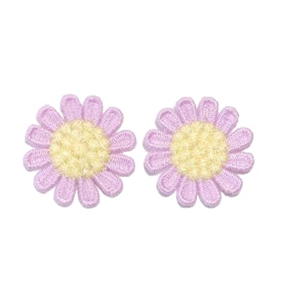 CYJAZNHH 30 Stück Gänseblümchen-Stickerei-Aufnäher – Aufbügler for Kleidung, Jeans und Jacken – 3 cm große florale Ausbesserungsflicken(12 Petals Light Purple) von CYJAZNHH