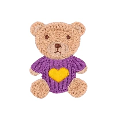 CYJAZNHH 30 Stück handgefertigte Häkelflicken mit Cartoon-Bärenmotiv – 6,5 x 5 cm große Applikationen for Aufbügeln for die Reparatur und Dekoration von Kleidung(Purple) von CYJAZNHH