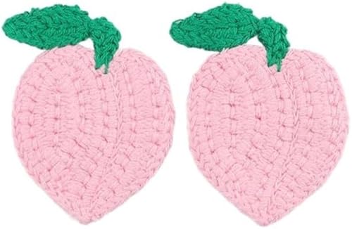 CYJAZNHH 30 Stück handgefertigte gehäkelte Kirsch-Patches – 6,5 x 4,5 cm, for Aufbügeln, Obst-Stickerei-Applikationen for die Reparatur und Dekoration von Kleidung(Peach) von CYJAZNHH