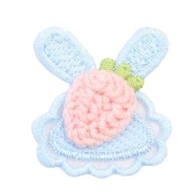 CYJAZNHH 30 Stück kleine Kaninchen-Häkelblumen-Aufnäher for Aufbügeln for Kleidung – Stickapplikationen for Jeans und Jacken(Light Blue) von CYJAZNHH