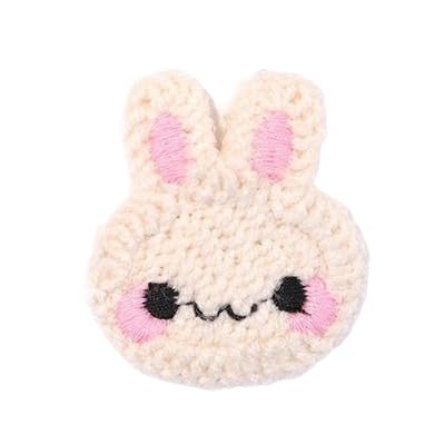 CYJAZNHH 30 Stück süße, handgefertigte Häkelapplikationen mit Häschenmotiv – Aufnäher mit Blumen for Aufbügeln zur Reparatur von Kleidung (4 x 3,5 cm)(Rice Color) von CYJAZNHH