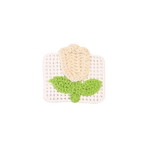 CYJAZNHH Handgefertigte gehäkelte Blumenaufnäher – 10 Stück 6 x 6 cm Tulpen-Applikationen zur Reparatur und Dekoration von Kleidung(Beige) von CYJAZNHH