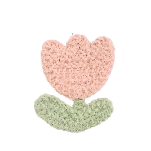 CYJAZNHH Handgemachte gehäkelte Blumenaufnäher – 5 cm große Applikationen for Aufbügeln for Kleidungsreparatur und Dekoration(Tulip Pink Green 5 * 4.5cm) von CYJAZNHH
