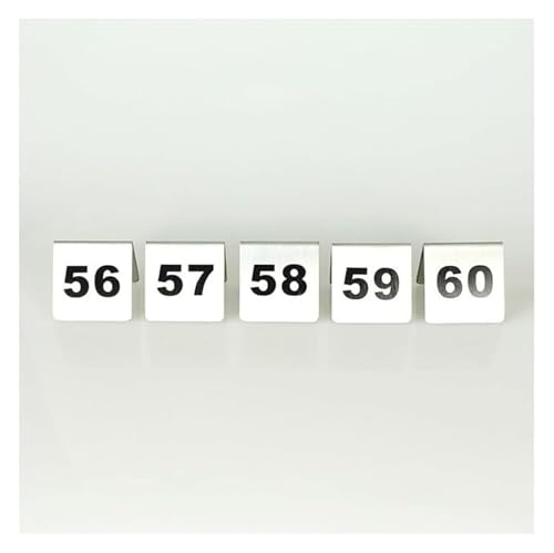 Tischnummern, 5er-Pack dreieckige Tischnummernständer aus Edelstahl, 2-seitig, 50 x 50 x 43 mm(56 to 60) von CYJAZNHH