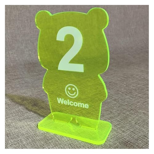 Tischnummern, Tischnummern aus Acryl in Bärenform, 10er- oder 20er-Pack, 10 cm x 16 cm, mehrfarbig(Fluorescent Yellow-Number 1-10) von CYJAZNHH