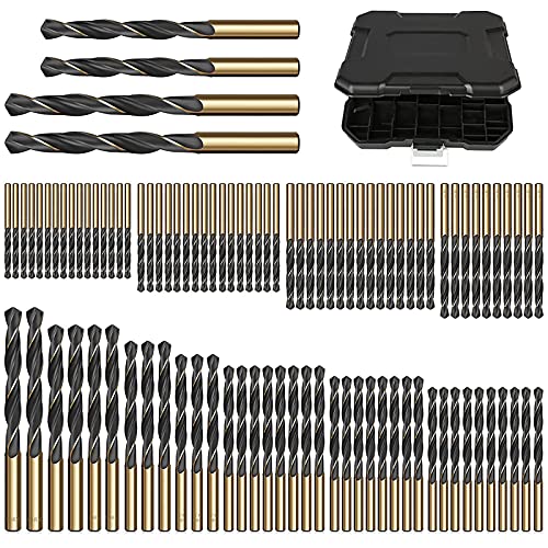 Bohrer Bit Set mit Spiralbohrer, 99-teiliges Titan Spiralbohrer Metallbohrer Set für Holz,Metall, Kunststoff, Titan HSS Bohrer Set 1.5/2.5/3/3.2/3.5/4/8/10mm Aufbewahrungskoffer für Akkubohrer von CYLBAQ