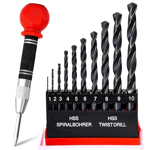 CYLBAQ HSS-Bohrer-Sets, 11-teilig, Schwarzoxid-Bohrer-Set, 1 mm-10 mm, mit automatischem Zentrierbohrer, Hochgeschwindigkeitsstahl 4241 Bohrer zum Bohren von Holz, Kunststoff und Metall CYLBAQ HSS-Bohrer-Sets, 11-teilig, Schwarzoxid-Bohrer-Set, 1 mm-10 mm, mit automatischem Zentrierbohrer, Hochgeschwindigkeitsstahl 4241 Bohrer zum Bohren von Holz, Kunststoff und Metall von CYLBAQ