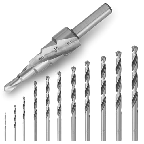 CYLBAQ HSS-Bohrer-Sets, Titan-Bohrer-Set, 1 mm-6 mm, Stufenbohrer 4–12 mm, Hochgeschwindigkeitsstahl 4241 Bohrer für Metall, Metallbohrer für harten Stahl, Metall, Holz und Kunststoff, 12 Stück CYLBAQ HSS-Bohrer-Sets, Titan-Bohrer-Set, 1 mm-6 mm, Stufenbohrer 4–12 mm, Hochgeschwindigkeitsstahl 4241 Bohrer für Metall, Metallbohrer für harten Stahl, Metall, Holz und Kunststoff, 12 Stück von CYLBAQ