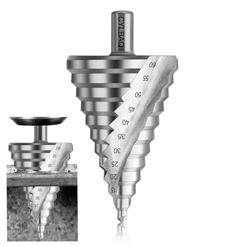 Stufenbohrer 6-60mm, Schälbohrer HSS 4241, Stufenbohrer Metall 13mm Schaft, Kegelbohrer mit 12 Stufen, Lochbohrer für Metall, Edelstahl, Kunststoff, Holz - Hochwertiger HSS Kegelbohrer von CYLBAQ