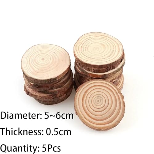 CYMMIYT Holzscheiben 3–16 cm Dicke runde unbehandelte Holzscheiben aus Kiefernholz, Kreise, for Basteln, for Hochzeiten, Partys, Gemälde, 1–10 Stück(5-6cm 5pcs) von CYMMIYT